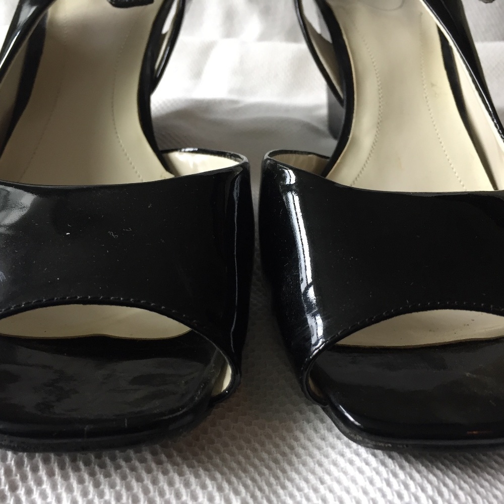 Patent Leather Sling-Back Wedge Sandals